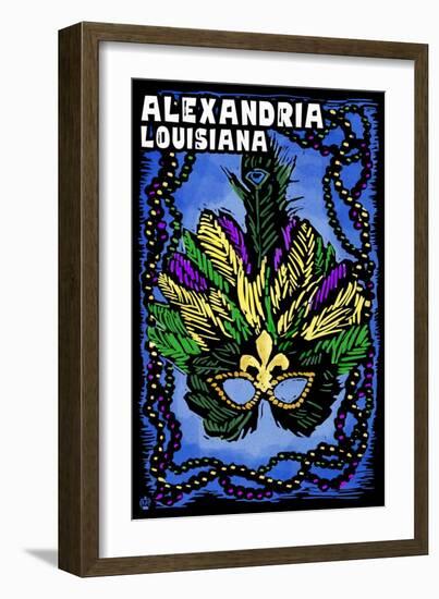 Alexandria, Louisiana - Marti Gras - Scratchboard-Lantern Press-Framed Art Print