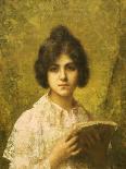 Portrait of a Woman Wearing a Pearl Necklace and Holding a Fan-Alexei Alexeivich Harlamoff-Giclee Print