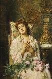 Portrait of a Woman Wearing a Pearl Necklace and Holding a Fan-Alexei Alexevich Harlamoff-Giclee Print