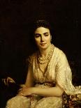 Portrait of a Woman Wearing a Pearl Necklace and Holding a Fan-Alexei Alexevich Harlamoff-Giclee Print