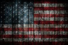 American Flag Painted On Fence Background-alexfiodorov-Art Print