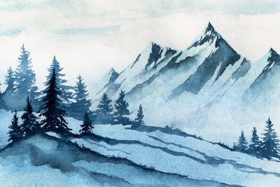 Vintage Original Painting Mountain Winter Landscape Signed