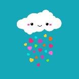 Abstract Cute Cartoon Vector Rainy Cloud. Raindrops of Colorful Hearts. Funny Illustration. Kids De-Alextanya-Stretched Canvas