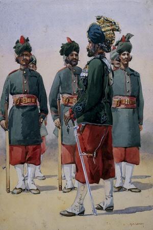 Soldiers of the 127th Queen Mary's Own Baluch Light Infantry, Illustration for 'Armies of India'…