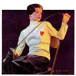 "Female Fencer," Saturday Evening Post Cover, April 1, 1933-Alfred F. Cammarata-Framed Stretched Canvas