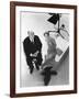 Alfred Hitchcock and Tippi Hedren, photo pour la sortie du fim Les Oiseaux, 1963 (b/w photo)-null-Framed Photo