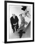 Alfred Hitchcock and Tippi Hedren, photo pour la sortie du fim Les Oiseaux, 1963 (b/w photo)-null-Framed Photo