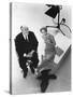 Alfred Hitchcock and Tippi Hedren, photo pour la sortie du fim Les Oiseaux, 1963 (b/w photo)-null-Stretched Canvas