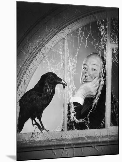 Alfred Hitchcock, photo pour la sortie du fim Les Oiseaux, 1963 (b/w photo)-null-Mounted Photo