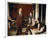 Alfred Hitchcock, Shirley McLaine and John Forsythe sur le tournage du film Mais qui a tue Harry ?T-null-Framed Photo