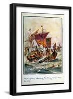 Alfred's Galleys Attacking the Viking Dragon Ships, 897 Ad-Henry Payne-Framed Giclee Print