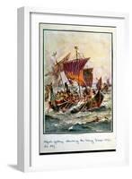 Alfred's Galleys Attacking the Viking Dragon Ships, 897 Ad-Henry Payne-Framed Giclee Print