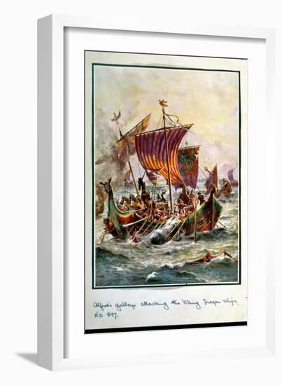 Alfred's Galleys Attacking the Viking Dragon Ships, 897 Ad-Henry Payne-Framed Giclee Print