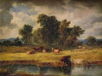 'Cattle and Figures in Wooded Valley with Stream', 1860, (1938)-Alfred Vickers-Giclee Print