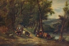 'Cattle and Figures in Wooded Valley with Stream', 1860, (1938)-Alfred Vickers-Giclee Print