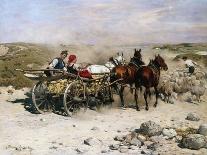 A Haycart, a Shepherd and His Flock on a Country Lane-Alfred von Kowalski-Wierusz-Stretched Canvas