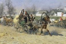 A Haycart, a Shepherd and His Flock on a Country Lane-Alfred von Kowalski-Wierusz-Giclee Print