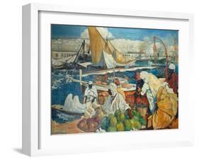 Alger La Blanche - Quay Scene, Algiers, 1912-Leon Cauvy-Framed Giclee Print