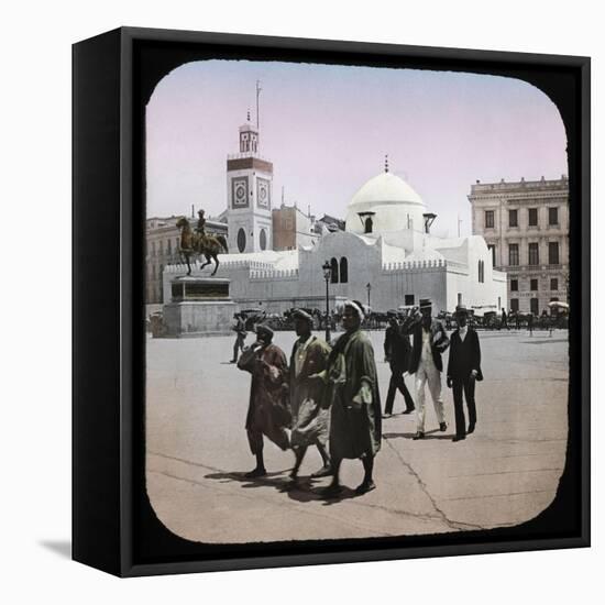 Algiers (Algeria), the Mosque Djemaa Djedid and the Statue of Duke of Orlêans, Algiers (Algeria)-Leon, Levy et Fils-Framed Stretched Canvas