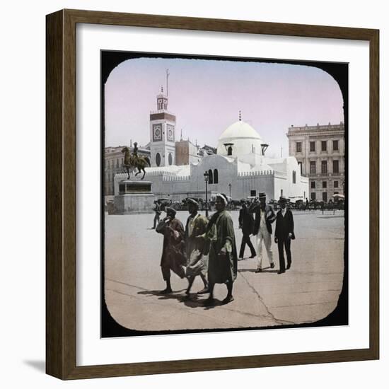 Algiers (Algeria), the Mosque Djemaa Djedid and the Statue of Duke of Orlêans, Algiers (Algeria)-Leon, Levy et Fils-Framed Photographic Print