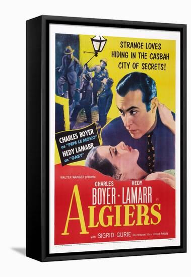 Algiers, from Left: Hedy Lamarr, Charles Boyer, 1938-null-Framed Stretched Canvas