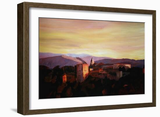 Alhambra Granada Spain with snow covered Mountains-Markus Bleichner-Framed Premium Giclee Print