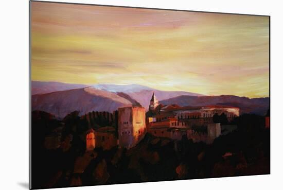 Alhambra Granada Spain with snow covered Mountains-Markus Bleichner-Mounted Art Print