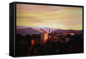 Alhambra Granada Spain with snow covered Mountains-Markus Bleichner-Framed Stretched Canvas