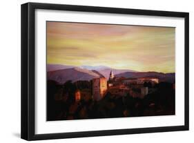 Alhambra Granada Spain with snow covered Mountains-Markus Bleichner-Framed Art Print