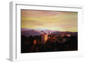 Alhambra Granada Spain with snow covered Mountains-Markus Bleichner-Framed Art Print