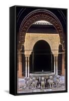 Alhambra, Nazari Palace, Court of the Lions, Built in 1377 by Mohamed V, Fountain, Granada, Spain-null-Framed Stretched Canvas
