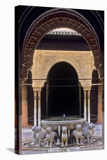 Alhambra, Nazari Palace, Court of the Lions, Built in 1377 by Mohamed V, Fountain, Granada, Spain-null-Stretched Canvas