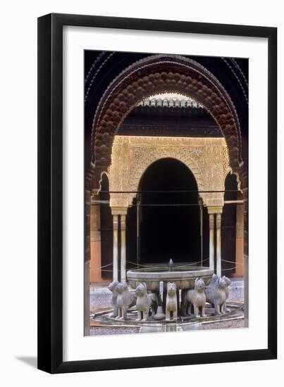 Alhambra, Nazari Palace, Court of the Lions, Built in 1377 by Mohamed V, Fountain, Granada, Spain-null-Framed Photo