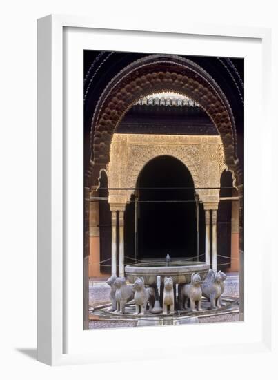 Alhambra, Nazari Palace, Court of the Lions, Built in 1377 by Mohamed V, Fountain, Granada, Spain-null-Framed Photo