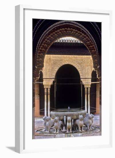 Alhambra, Nazari Palace, Court of the Lions, Built in 1377 by Mohamed V, Fountain, Granada, Spain-null-Framed Photo