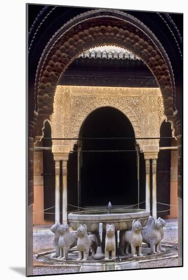 Alhambra, Nazari Palace, Court of the Lions, Built in 1377 by Mohamed V, Fountain, Granada, Spain-null-Mounted Photo