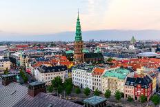 Copenhagen Skyline by Evening. Denmark Capital City Streets and Danish House Roofs. Copenhagen Old-aliaksei kruhlenia-Mounted Photographic Print