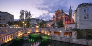 Europe, Slovenia, Ljubljana, Three Bridge And Square Franz Preseren With The Ljubljanica River-Aliaume Chapelle-Photographic Print