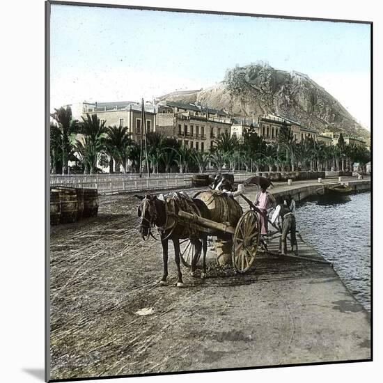 Alicante (Spain), Cistern on the Seaside and View of the Hill of Fort Santa Barbara-Leon, Levy et Fils-Mounted Photographic Print