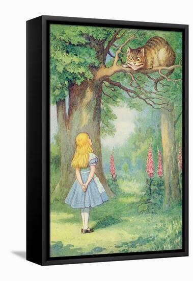 Alice and the Cheshire Cat, Illustration from Alice in Wonderland by Lewis Carroll-John Tenniel-Framed Stretched Canvas
