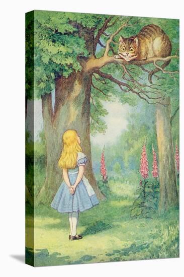 Alice and the Cheshire Cat, Illustration from Alice in Wonderland by Lewis Carroll-John Tenniel-Stretched Canvas