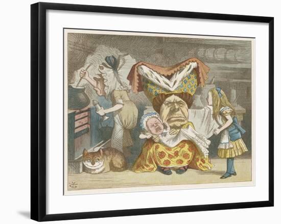 Alice and the Duchess in the Kitchen with the Duchess Who is Holding a Baby-John Tenniel-Framed Art Print