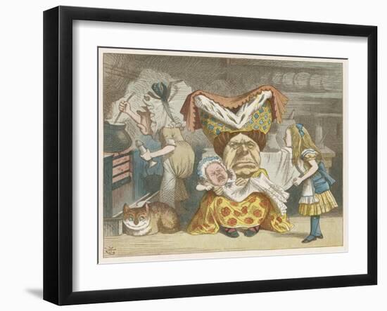 Alice and the Duchess in the Kitchen with the Duchess Who is Holding a Baby-John Tenniel-Framed Art Print