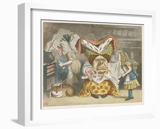 Alice and the Duchess in the Kitchen with the Duchess Who is Holding a Baby-John Tenniel-Framed Art Print