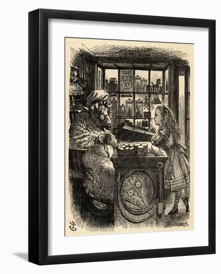 Alice and the Knitting Sheep, Illustration from 'Through the Looking Glass' by Lewis Carroll…-John Tenniel-Framed Giclee Print