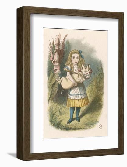 Alice and the Pig Alice Carrying a Baby Pig-John Tenniel-Framed Photographic Print