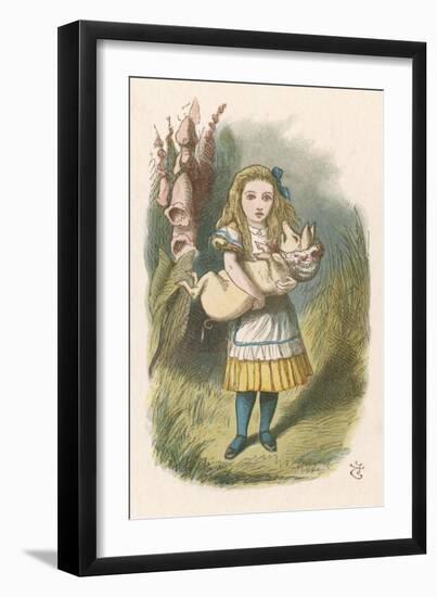 Alice and the Pig Alice Carrying a Baby Pig-John Tenniel-Framed Photographic Print