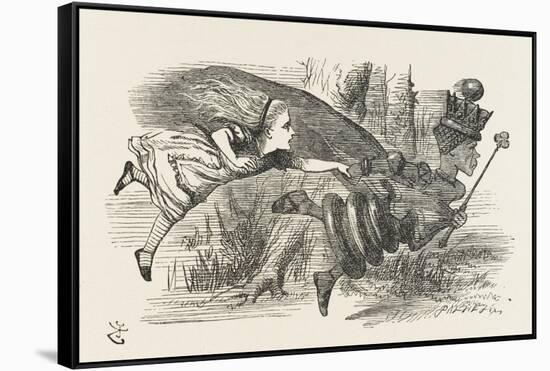 Alice and the Red Queen Fly Hand-In-Hand-John Tenniel-Framed Stretched Canvas