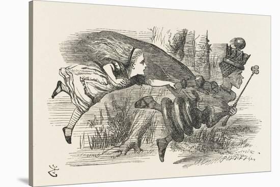 Alice and the Red Queen Fly Hand-In-Hand-John Tenniel-Stretched Canvas