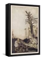 Alice and the White Rabbit-Arthur Rackham-Framed Stretched Canvas